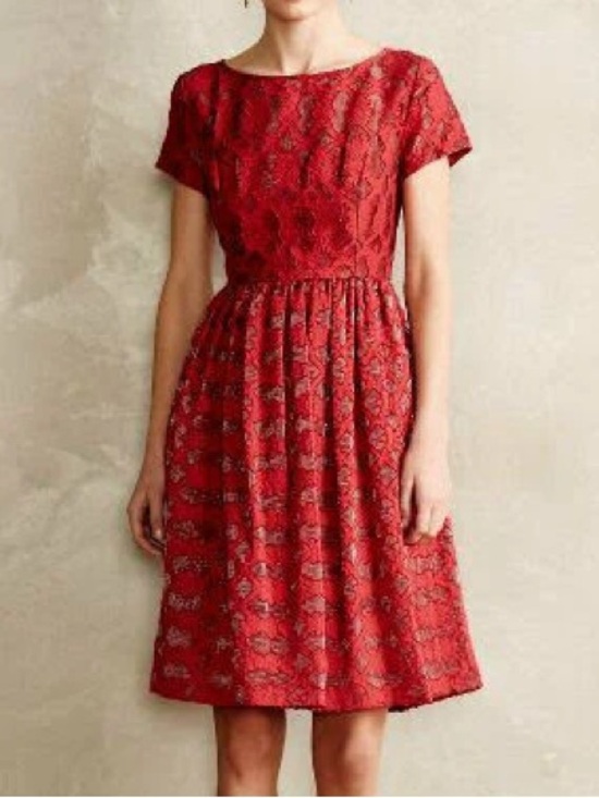 Moulinette Soeurs Dresses & Skirts - Anthropologie Moulinette Soeurs Red Lace Metallic Silver Insert Dress Size 6